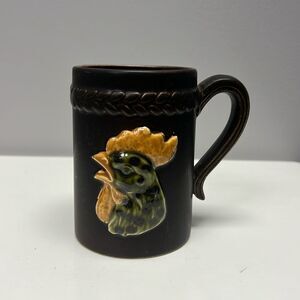 Rooster Pottery Mug | 1960's Vintage Lego Japan Brown